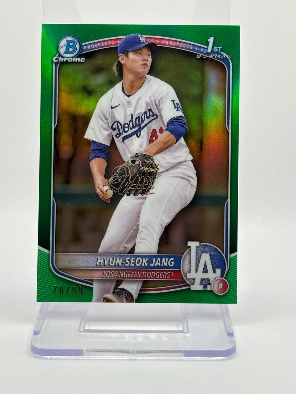 2025 Bowman Hyun-Seok Jang 1st Chrome True Green Refractor 78/99 SP LA Dodgers